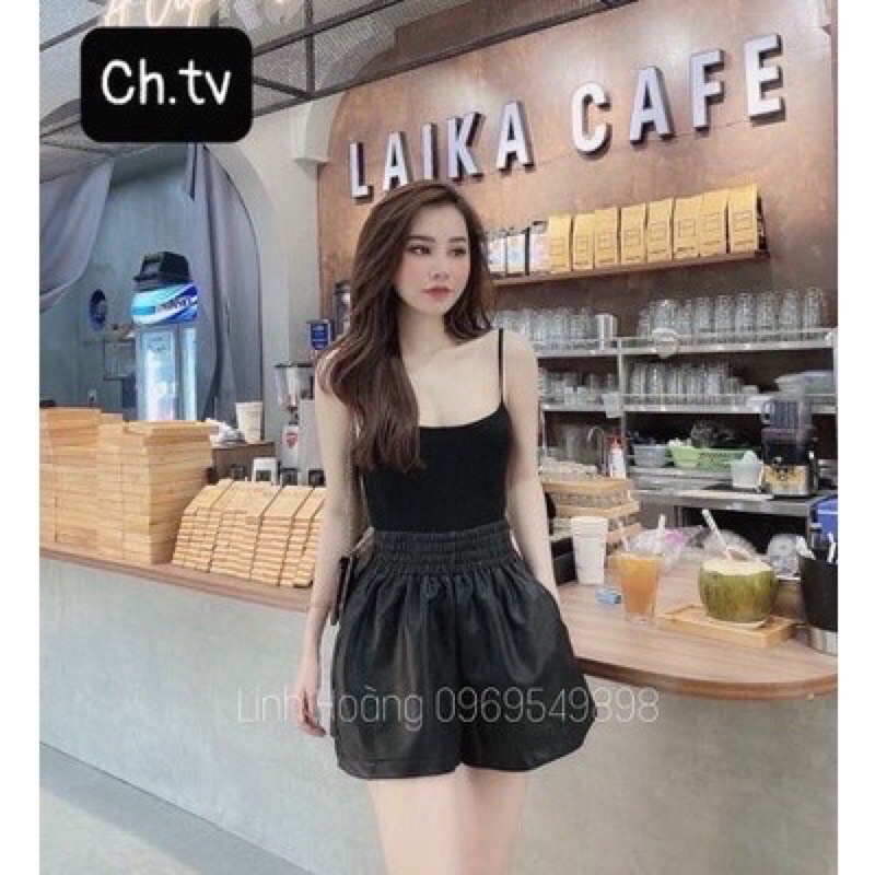 Quần sóc da QC cạp chun có ảnh thật