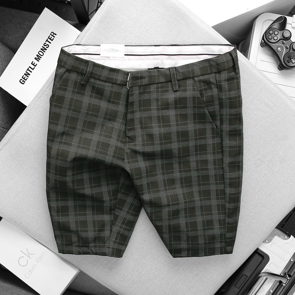 Quần tây nam short ngắn dáng ôm body hàng đẹp win 69 đẹp may kỹ sọc caro mã 02