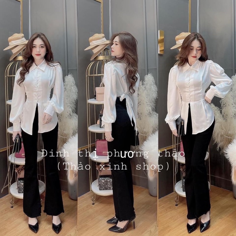 Áo sơ mi lụa nơ thắt sau lưng