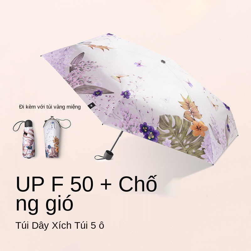 Banana under the pocket sun Ô dù nữ in nhỏ gọn và cầm tay chống tia UV che nắng vinyl mưa hay