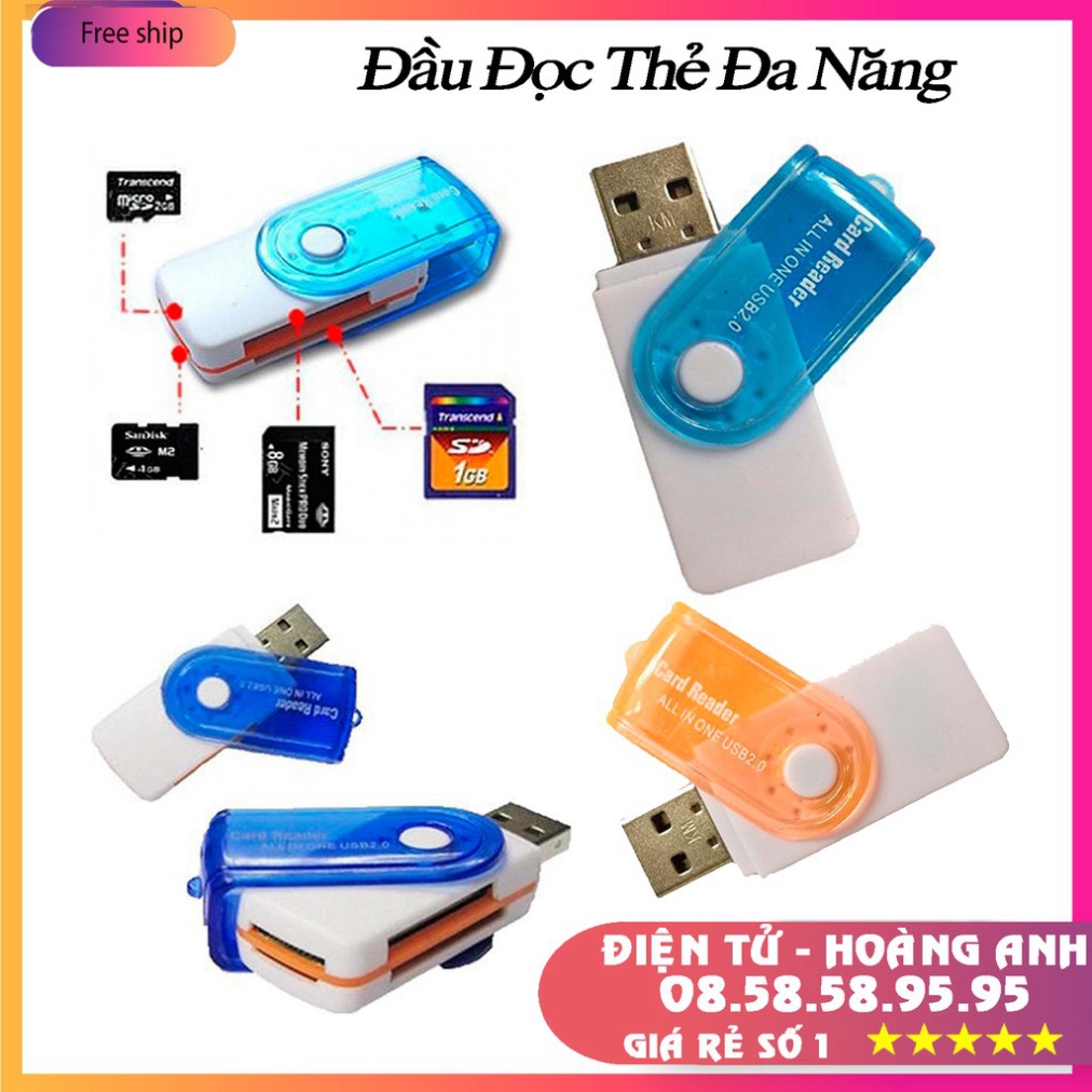 Đầu đọc thẻ đa năng nhỏ gọn tiện lợi hỗ trợ nhiều loại thẻ nhớ cổng USB 2.0