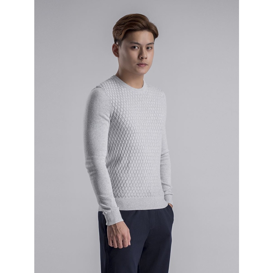 Áo Len Nam Cổ Tròn Aristino AWO011W8 Dáng Slim Fit bo gấu cổ tay mặt trước dệt nổi đan chéo Len Acrylic nhẹ ấm đàn hồi