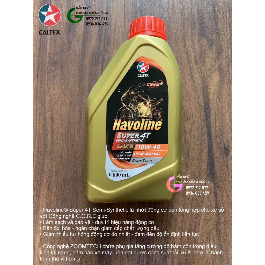 Dầu Havoline Super 4T 10W-40 Semi-Synthetic bán tổng hợp cho xe số