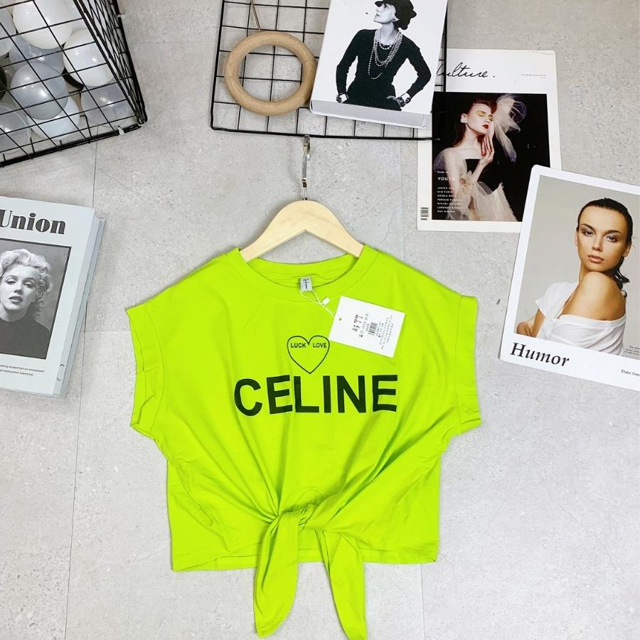 Áo Croptop nữ, áo thun croptop kiểu dây buộc chất cotton mát thiết kế trẻ trung cá tính in hình chữ Celinee
