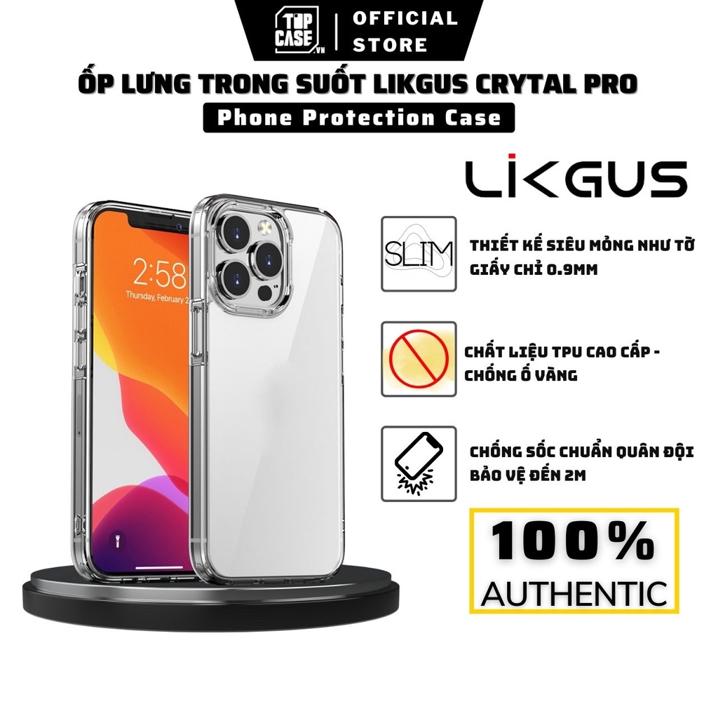 Ốp Lưng IP 13 ProMax/13 Pro/13/12 ProMax/12 Pro/12 chống sốc Likgus Crytal Pro Chống ố vàng, chống trầy xước