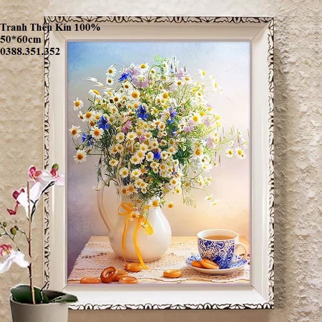 (Sale) Tranh thêu chữ thập cúc họa mi 50*60cm thêu kín