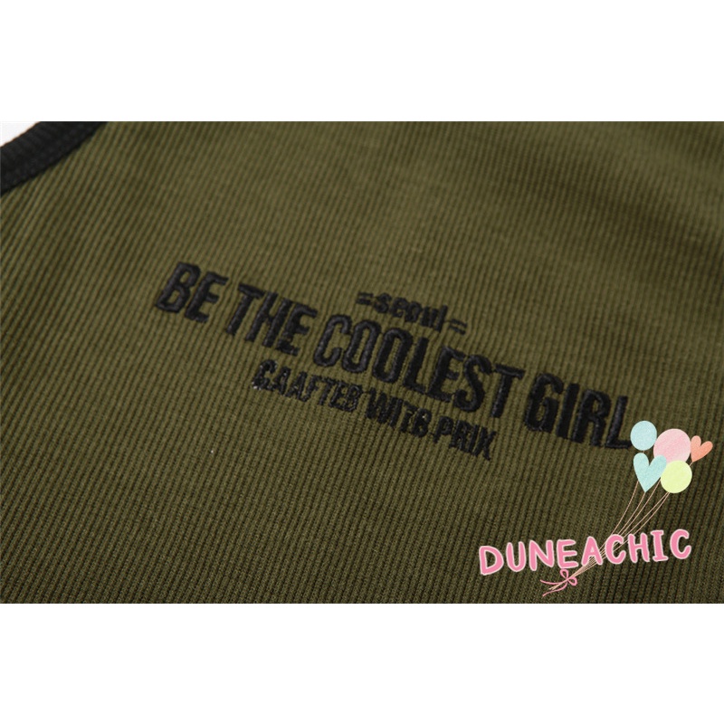 DUNEA Áo Lửng Không Tay Thêu Chữ Gợi Cảm Cho Nữ