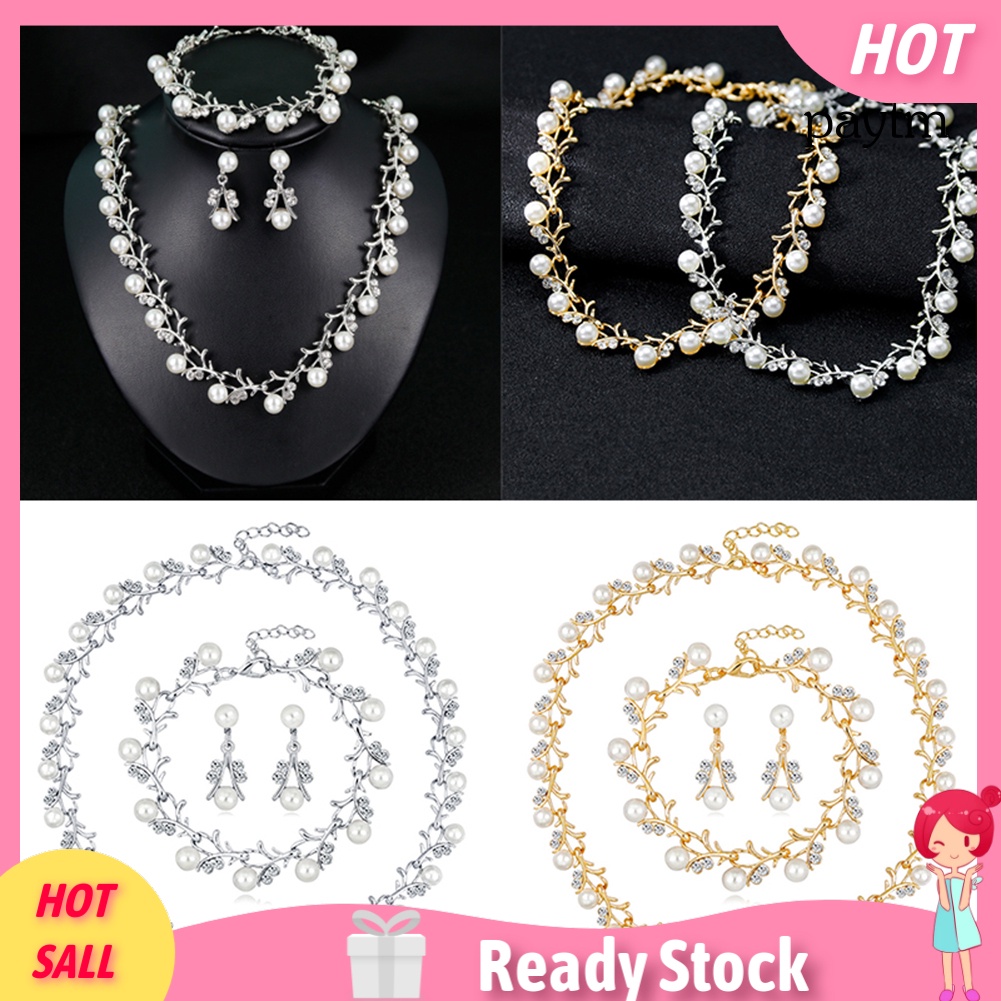 【❥(^ _-) Bộ Trang Sức Gồm Vòng cổ / Bông Tai / Vòng Tay Đính Ngọc Trai Giả