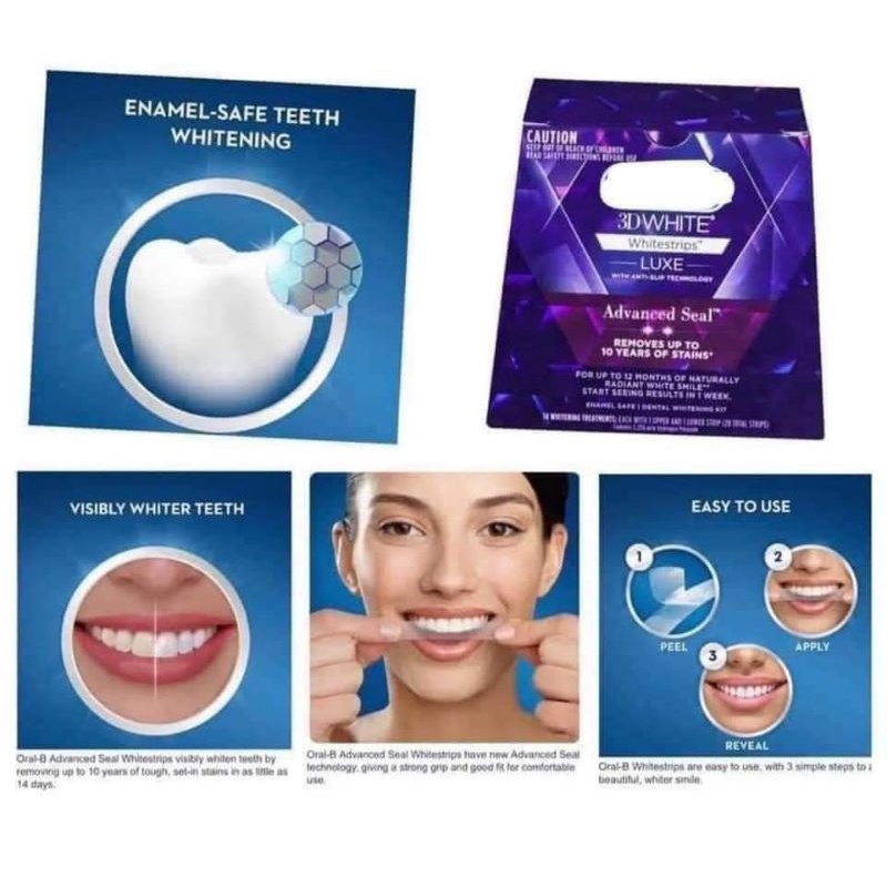 Miếng dán trắng răng Oral-B 3D White Luxe Whitening Treatments Úc Chính Hãng