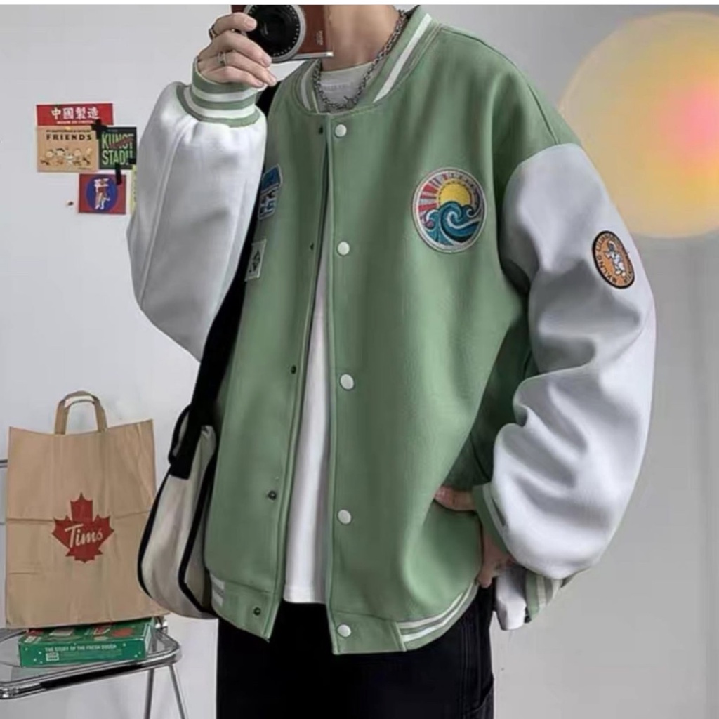 Áo Khoác Bomber unisex Tay Phối, Áo Khoác Nỉ Form Rộng Nam Nữ Mặc Được