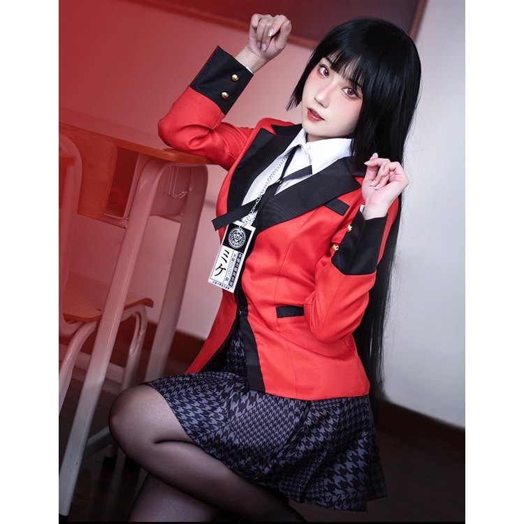 Mặc gì đẹp: Độc đáo với [Hàng Order] Trang phục set đồ cosplay Yumeko Saotome Kakegurui học viện đỏ đen cờ bạc