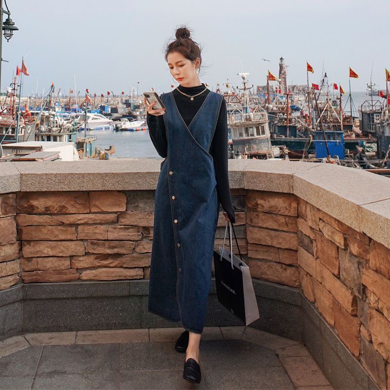 Váy yếm jean, váy yếm bò dáng dài phong cách trẻ trung hàng đẹp giá rẻ