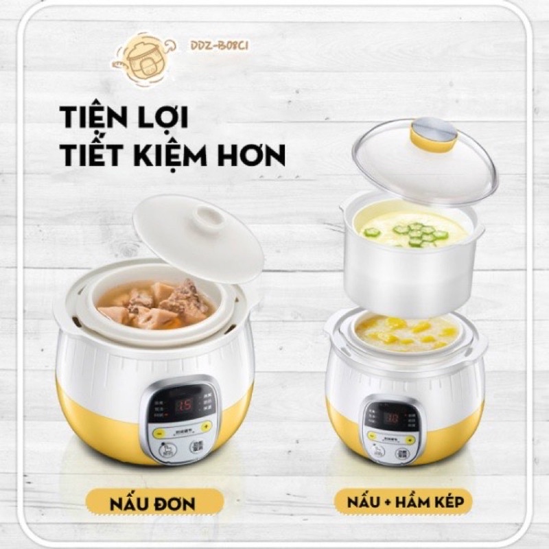 Nồi nấu chậm Bear 0,8L bản Quốc Tế - Chính hãng Nồi hầm cháo / chưng yến /hấp /luộc / nấu chè