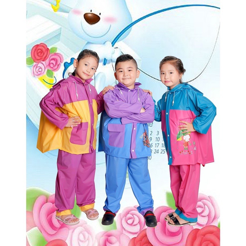 Bộ áo mưa trẻ em có lưng che cặp sách cho bé 6_8_10_12 tuổi chính hãng Sơn Thủy ha232328