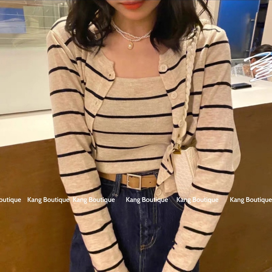 Áo khoác Cardigan len mỏng cho nữ phong cách Ulzzang kèm Áo 2 dây co dãn chất tăm Kang Boutique Mã SE003