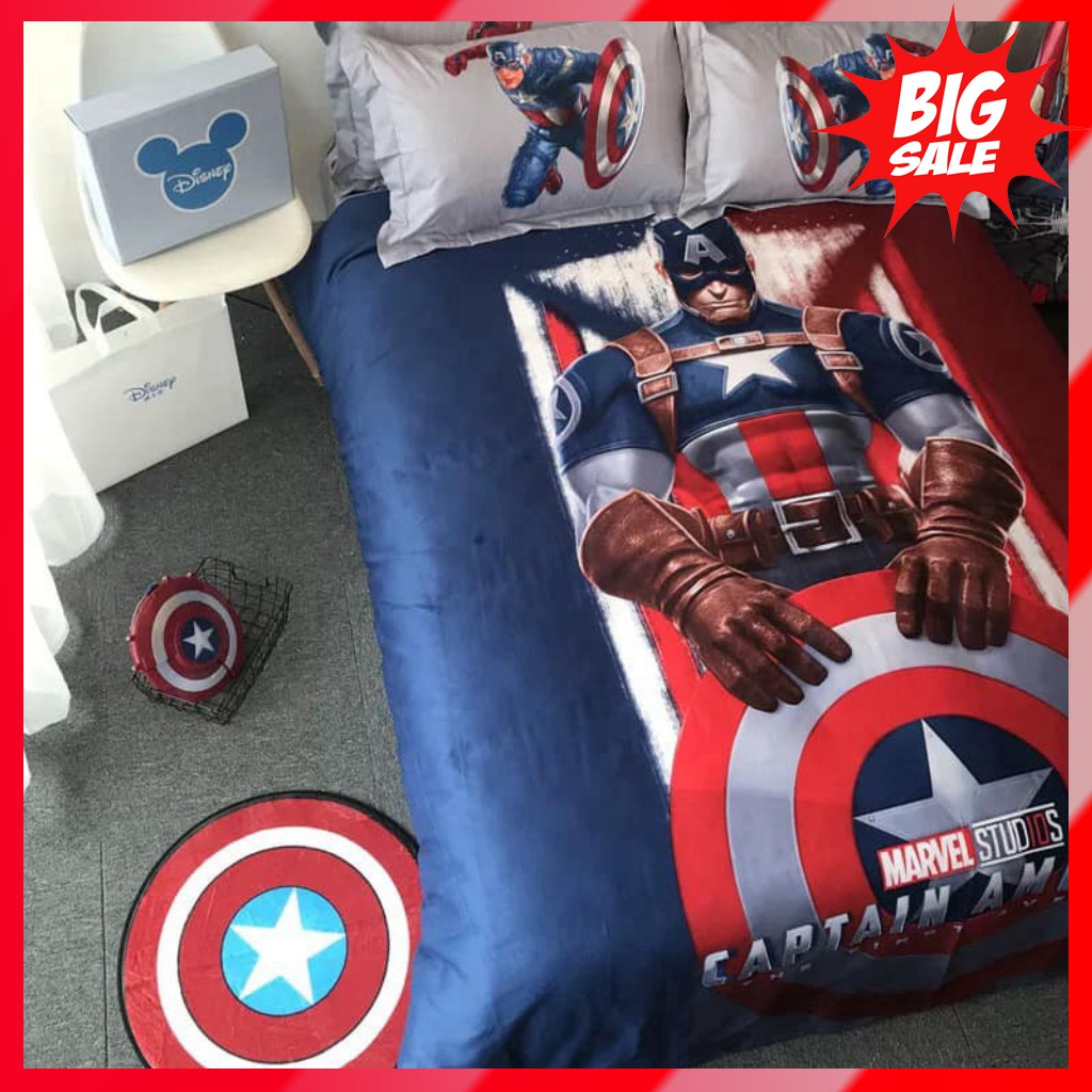 Bộ Chăn ga gối cotton 100% disney trẻ em mát mềm không bí xuất khẩu captain america