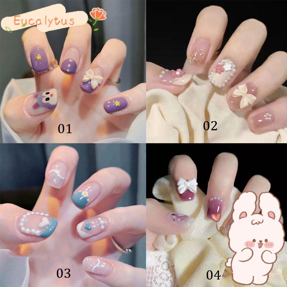 Set 24 Móng Tay Giả Đầu Tròn/Vuông Có Thể Tháo Rời Che Phủ Toàn Diện