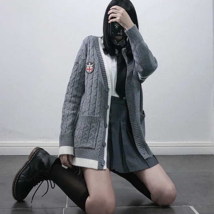 Áo Cadigan, Áo Khoác Len Nữ Huy Hiệu Màu Ghi Siêu Dày Dặn Hàng QCCC | BigBuy360 - bigbuy360.vn