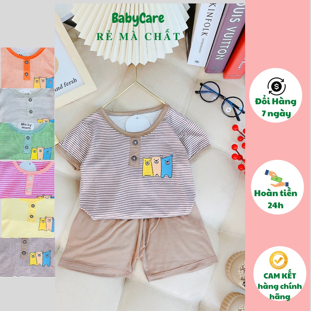 Đồ Bộ Bé Gái, Bé Trai Minky Mom Vải Thun Lạnh Kẻ Sọc Ngang, Bộ Quần Áo Cộc Tay Cho Bé Mặc Hè Thoáng Mát