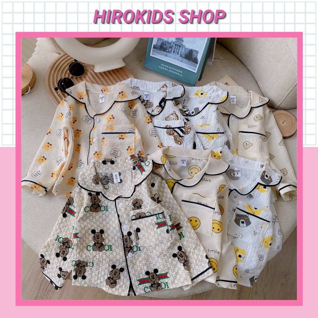 Bộ đồ ngủ pijama dài tay cho bé trai chất đũi xốp thoáng mát hoạ tiết dễ thương (7-16kg)