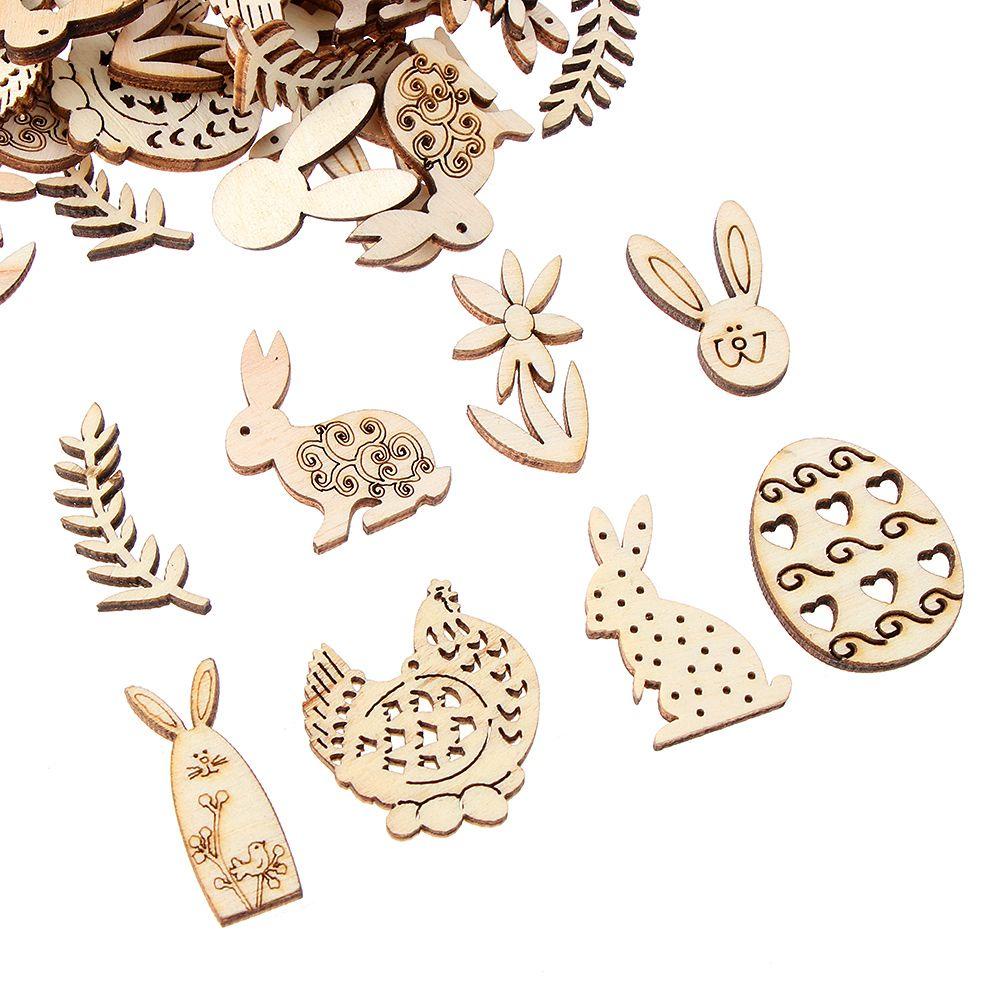 Set 50 Miếng Gỗ Hình Thỏ Phục Sinh Treo Trang Trí Thủ Công
