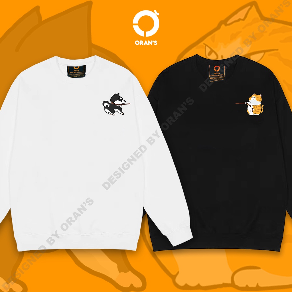 Áo Sweater đôi in hình chó mèo kéo xích chất nỉ cotton da cá cao cấp form rộng unisex ORANS - ORAN'S HOODIE COUPLE 06