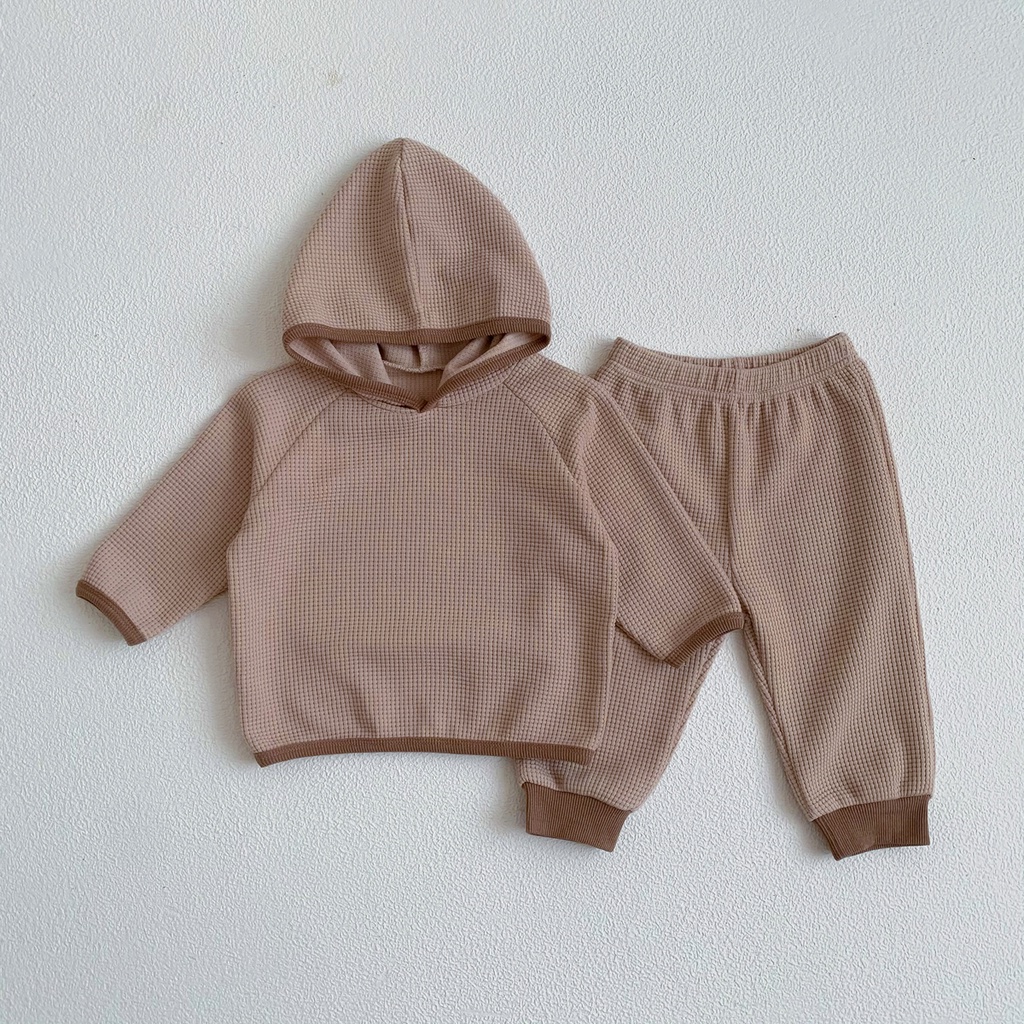 Bộ Áo Hoodie Dài Tay + Quần Dài In Hình Bánh Waffle Thời Trang Mùa Thu Cho Bé Trai