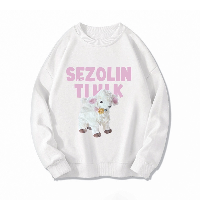 Áo hoodie SELVZE tay dài dáng rộng không có nón in họa tiết phong cách Mỹ cho nữ
