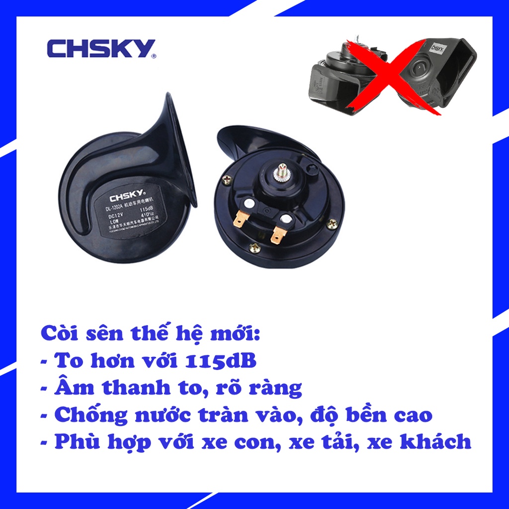 Bộ 2 Còi sên 12-24V - 410Hz, 510Hz cho oto, xe máy của CHSKY