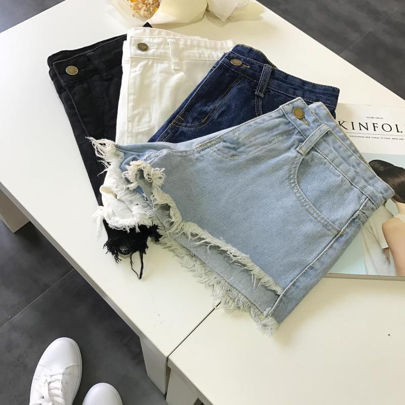 Quần short Denim ống rộng phối rách thời trang hàn quốc