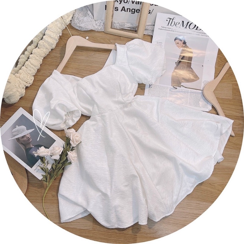 ĐẦM GẤM BBD XƯỢC VẢI TAY BỒNG NƠ LƯNG