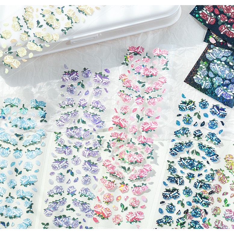 Sticker hoa hồng hologram trang trí toploader và sổ tay xinh xắn | BST133