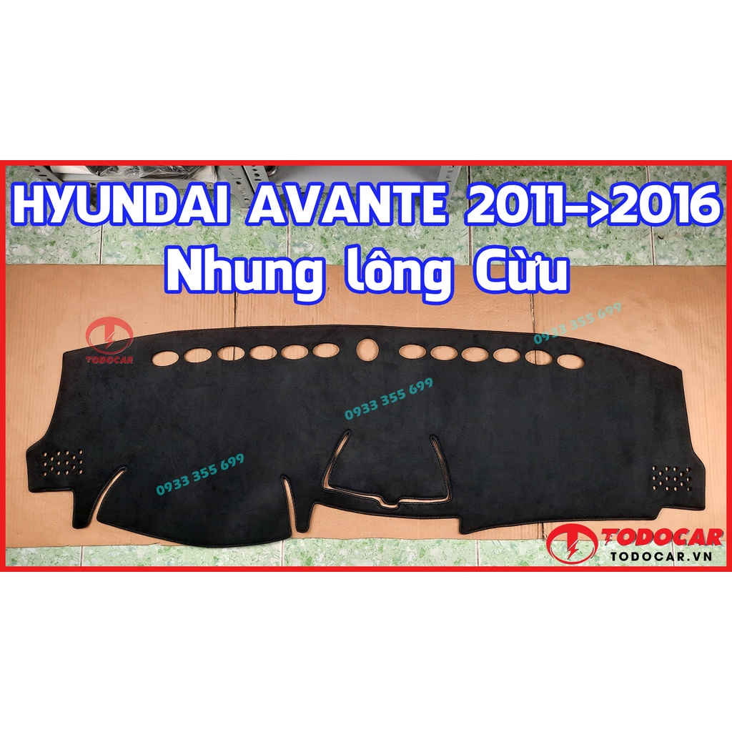 Thảm Taplo HYUNDAI AVANTE bằng Nhung lông Cừu, Da vân Carbon, Da vân Gỗ 2011 2012 2013 2014 2015 2016