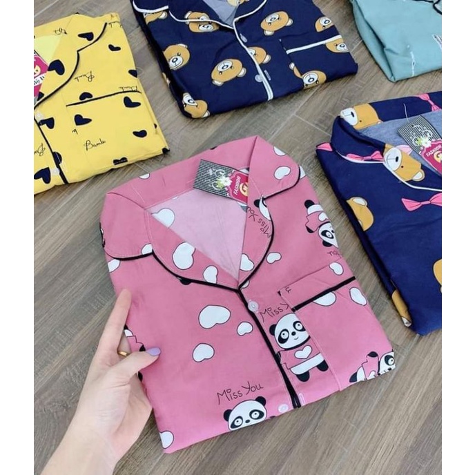 Bộ pyjama kate tay cộc quần dài siêu xinh kèm video ảnh thật