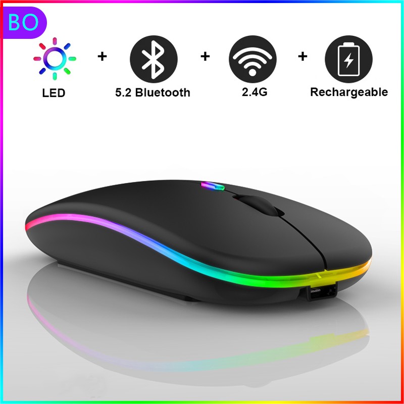 Chuột không dây có thể sạc lại chuột bluetooth RGB, thích hợp cho máy tính xách tay không dây Mause mute LED chuột chơi game PC Macbook tiện dụng