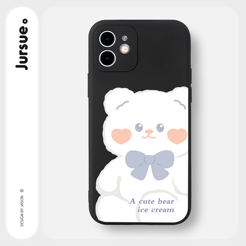 Ốp lưng JURSUE mềm hoạt hình dễ thương đẹp đen cho iPhone 13 12 11 Pro Max SE 2020 X XR XS 8 7 ip 6S 6 Plus kute Y1768