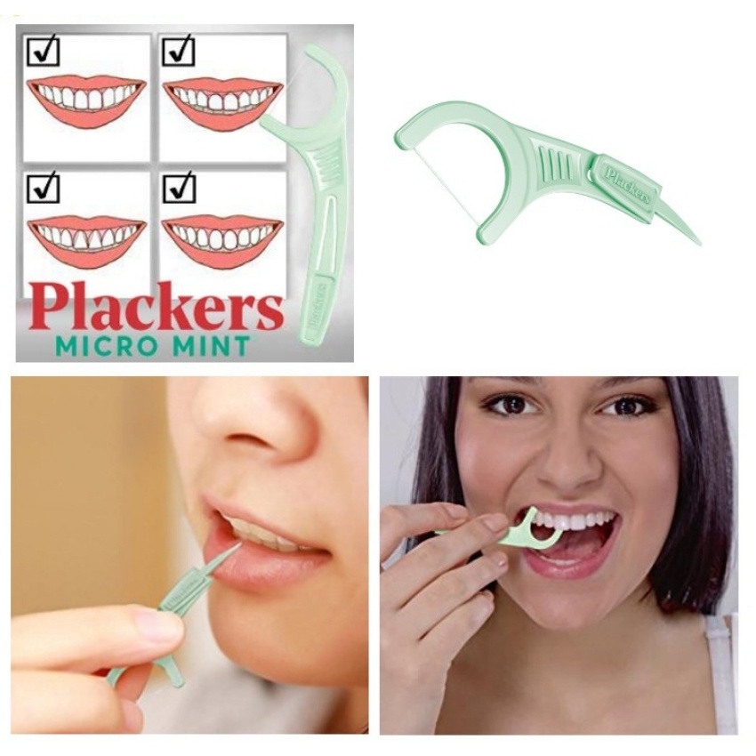 [HCM]Tăm nha khoa Plackers Micro Mint Hương Bạc Hà Giúp làm sạch mảng bám chân răng bịch 150 cây của Mỹ Famacoco