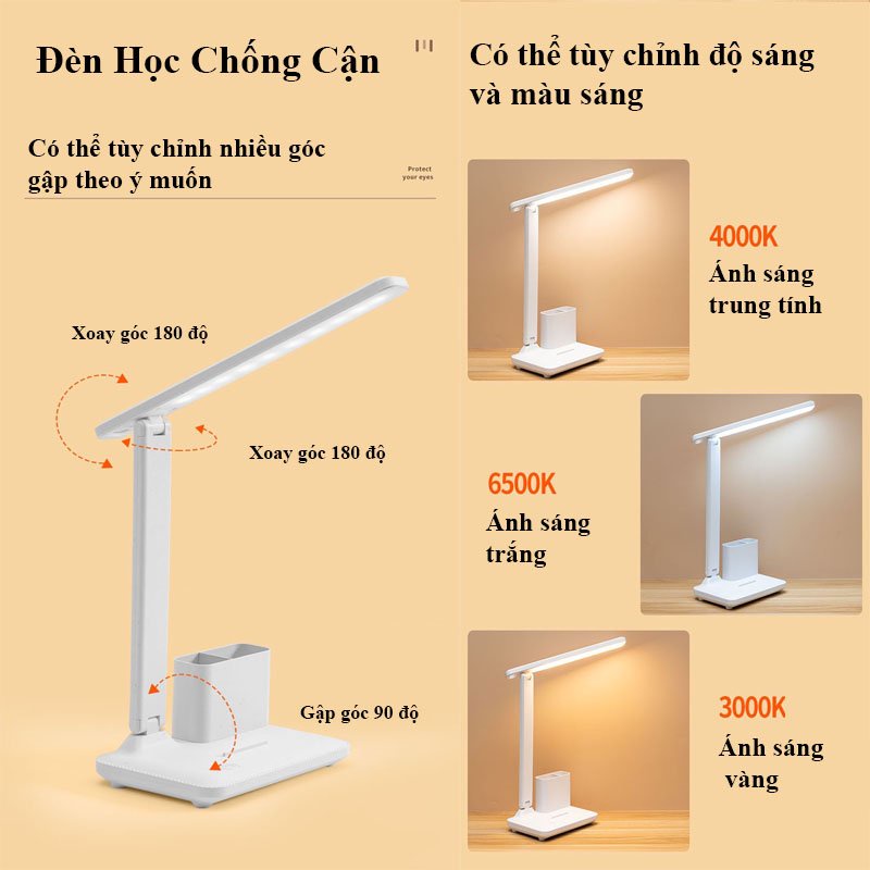 Đèn Học Để Bàn, Đèn Học Cho Bé Kèm Ống Bút Tiện Dụng Tiết Kiệm Điện Sun.z