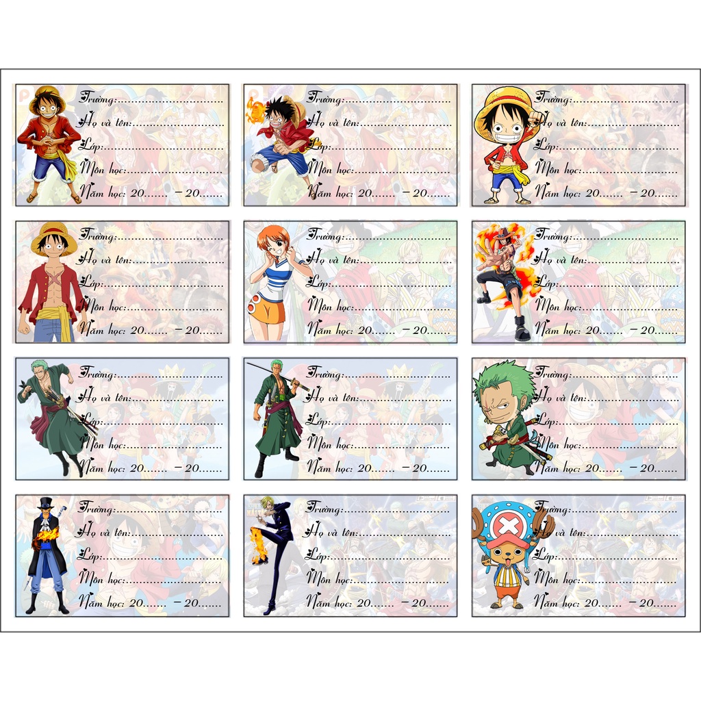 Set Nhãn vở Anime cute cực đẹp có keo dán sẵn, One piece, Doraemon, Anya Spy x Family, BTS, Blackpink.