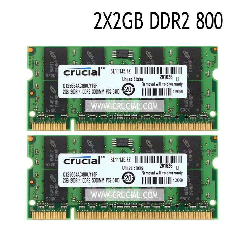 Set 2 Thẻ Nhớ Ram Crucial 4gb 2gb Ddr2 800m / S Pc2-6400 200pin Cho Laptop Notebook Sodimm | BigBuy360 - bigbuy360.vn