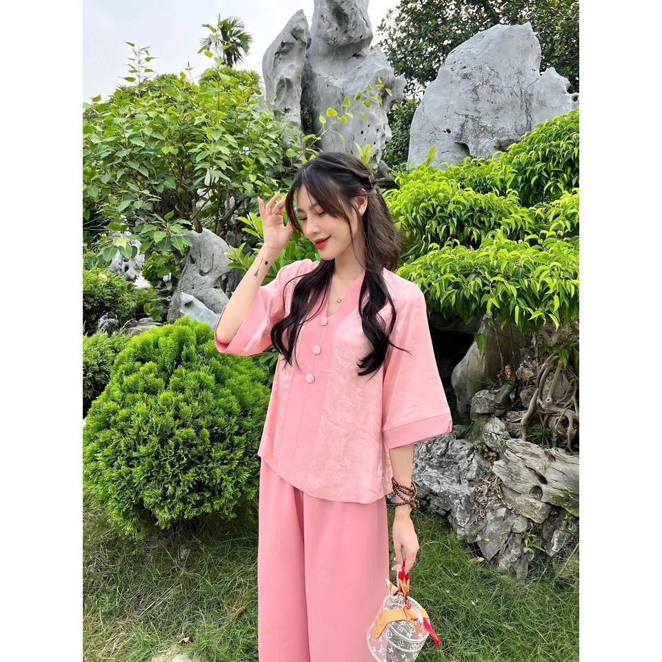 Đồ Lam Bộ Đi Lễ Chùa Nữ - Set Lụa Đi Lễ Chùa Vân Gỗ Hàng Thiết Kế Cao Cấp