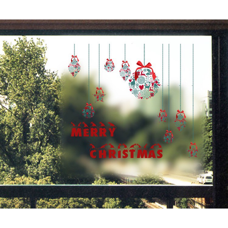 Decal dán kính cao cấp - rèm dây Hoa trang trí Merry Christmas ( 60x58 )