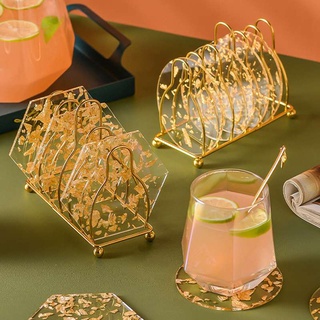 Miếng lót acrylic lá vàng cách nhiệt chống bỏng cho bàn ăn nhà bếp tiện lợi