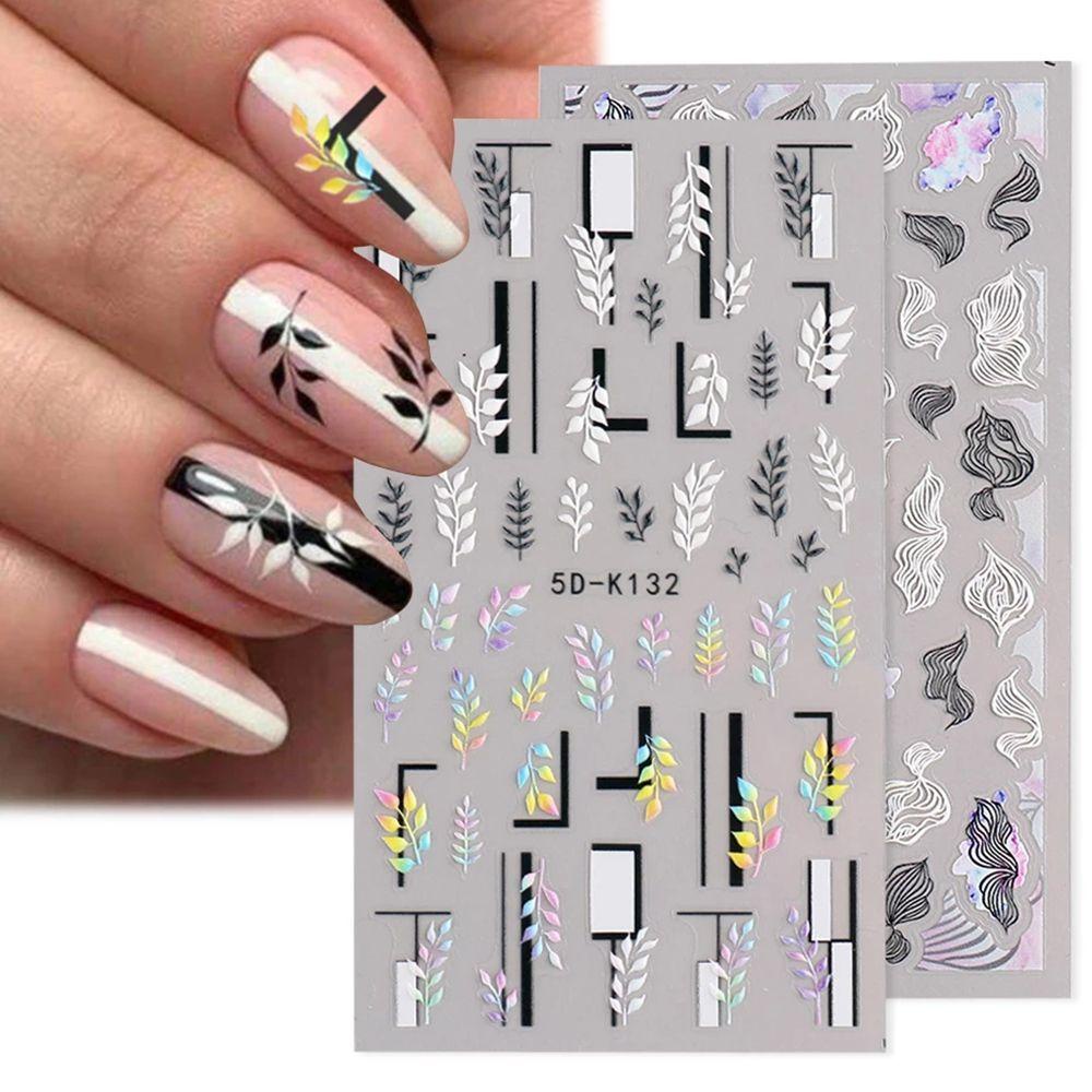 Hình Dán Trang Trí Móng Tay Acrylic Màu Trắng Đen DIY