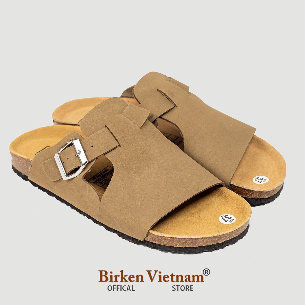 MÃ D26 DÉP DA BÒ Đế Trấu Quai Ngang Nguyên Tấm Unisex Birken Vietnam Bioline