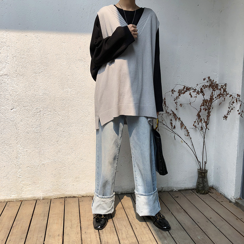 Áo sweater không tay dáng rộng phong cách Hàn Quốc sang trọng