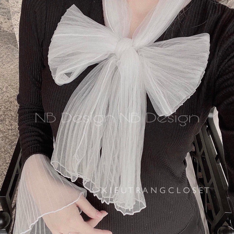 Áo len cổ nơ tay bồng