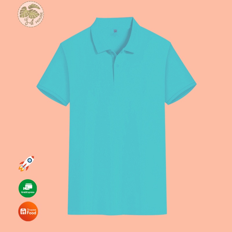 Áo thun polo unisex La' house màu xanh thiên thanh, chất liệu vải cá sấu dày dặn co giãn 4 chiều