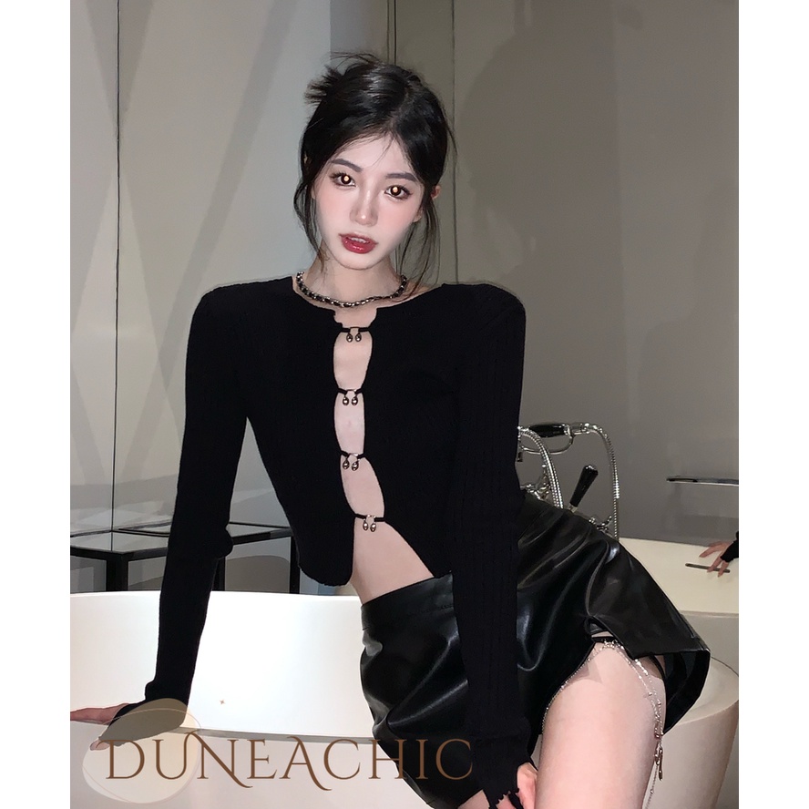 DUNEA Áo dệt kim tay dài thiết kế quyến rũ cho nữ