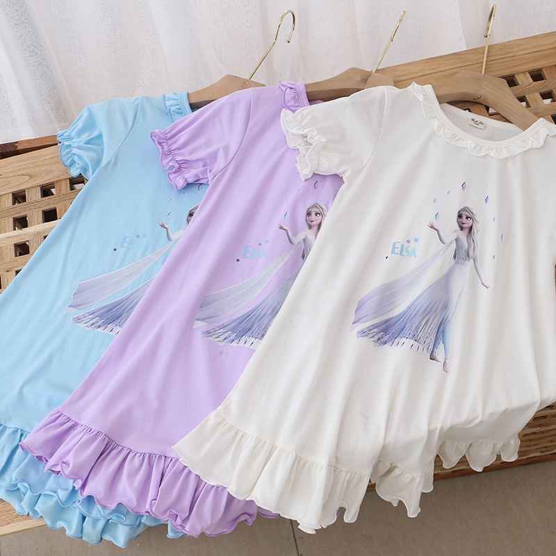 Bộ Đồ Ngủ Cotton Ngắn Tay Họa Tiết Công Chúa Elsa/Nàng Tiên Cá Dành Cho Bé Gái-KAD